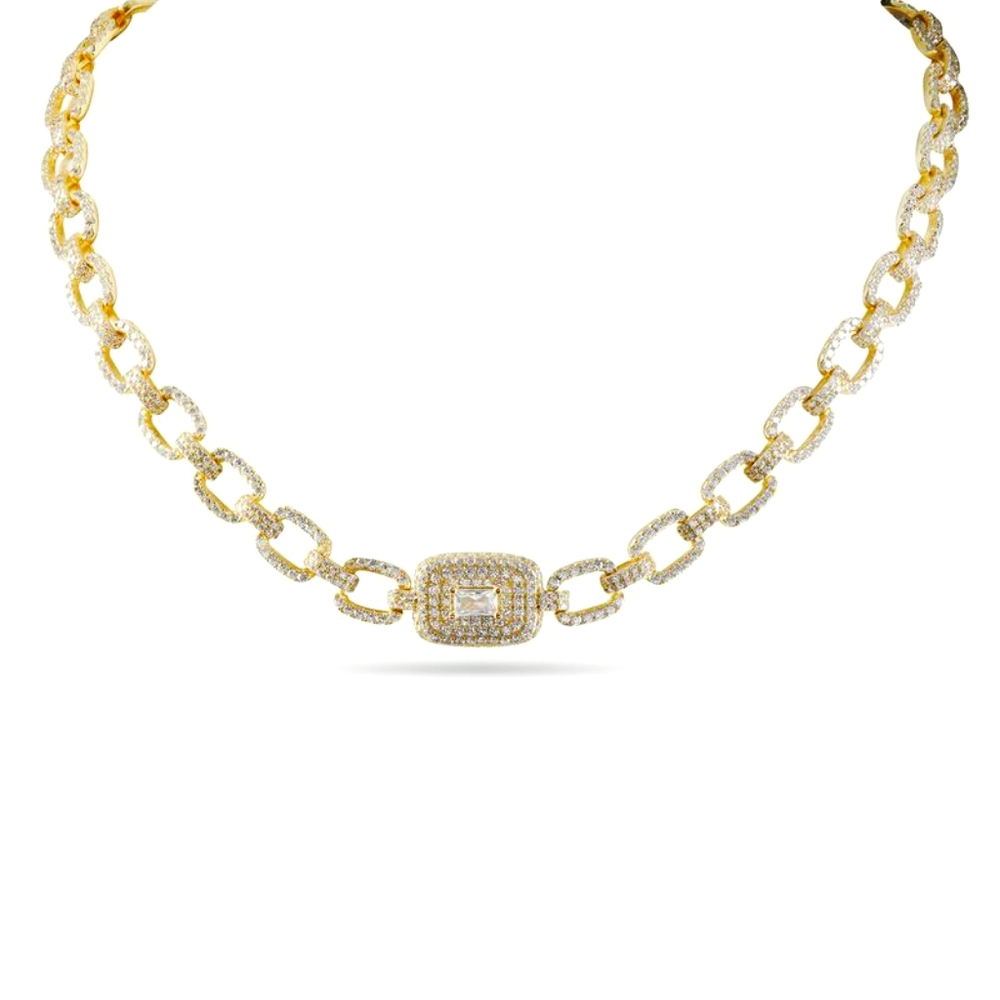 Pave Square Radiant Cut Link Necklace